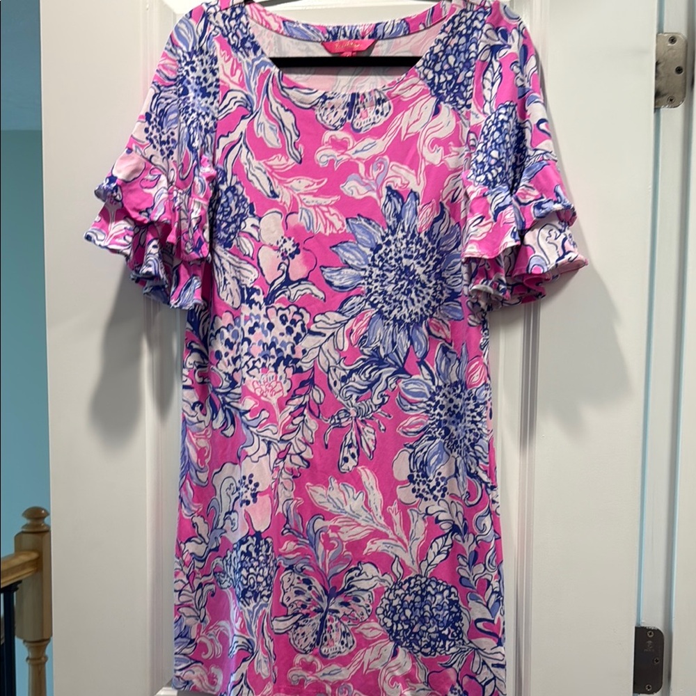 Lilly Pulitzer Pink and Blue Ruffled Mini Sundress